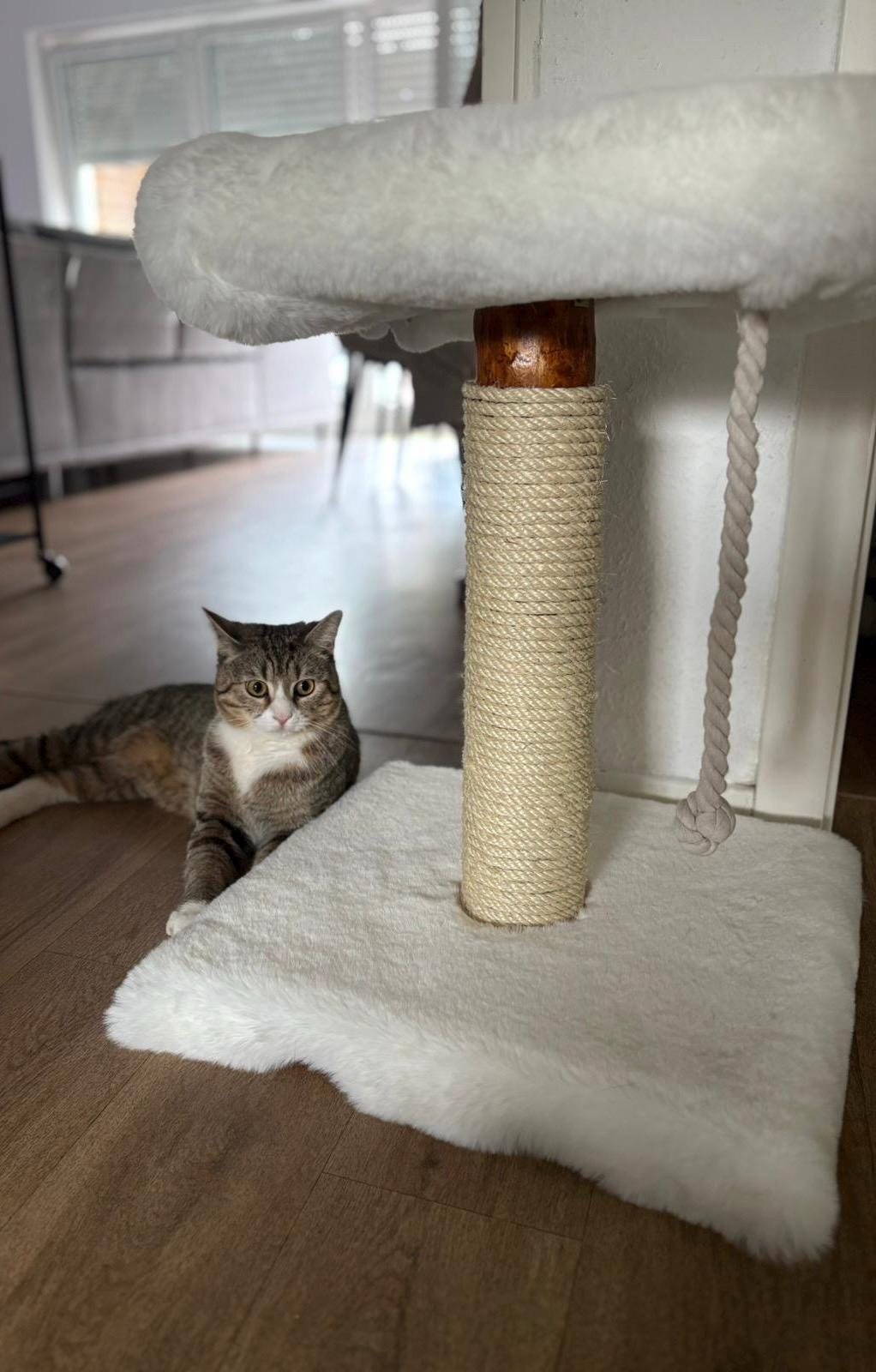 Kratzbaum - "Lisa" - 40-50 cm hoch – Fellbezogen, Naturholz & Entrindet - extra dickes Sisal – Handgemacht