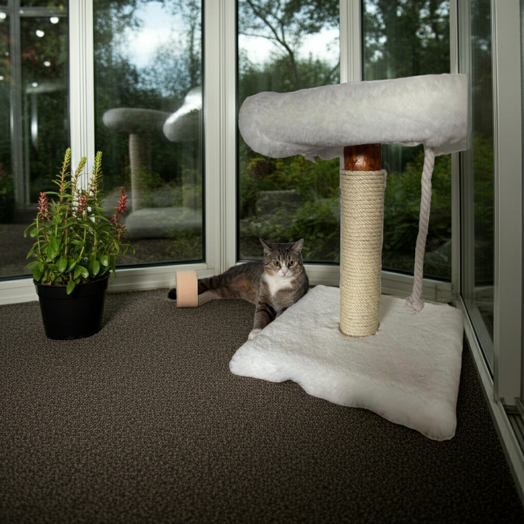 Kratzbaum - "Lisa" - 40-50 cm hoch – Fellbezogen, Naturholz & Entrindet - extra dickes Sisal – Handgemacht